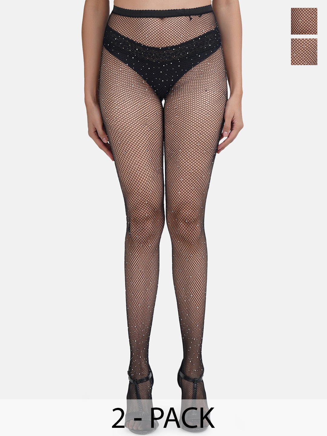 SECRETS BY ZEROKAATA Women Pack Of 2 Assorted Sheer Stockings