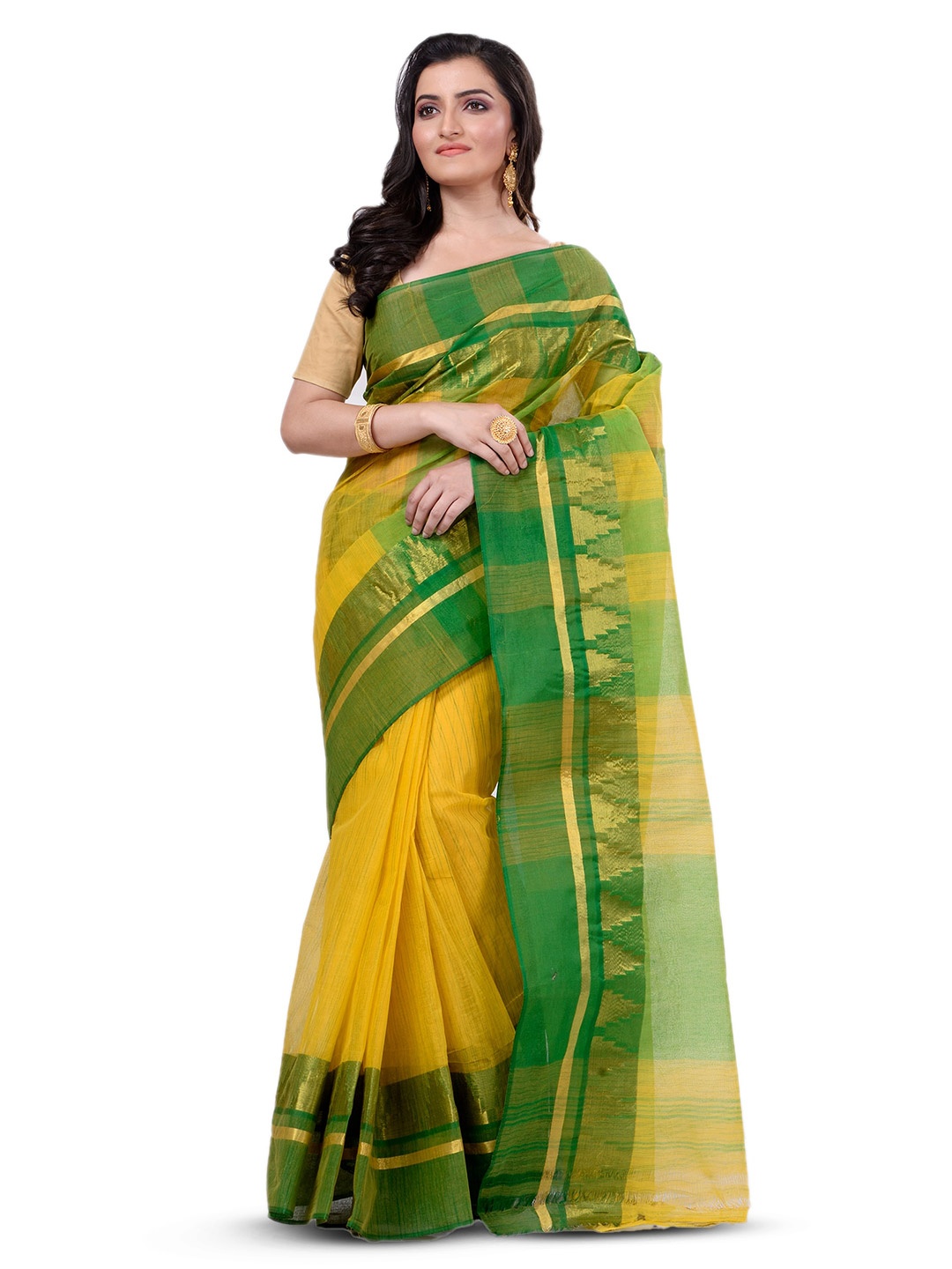 

Ruuprekha Pure Cotton Taant Saree, Yellow