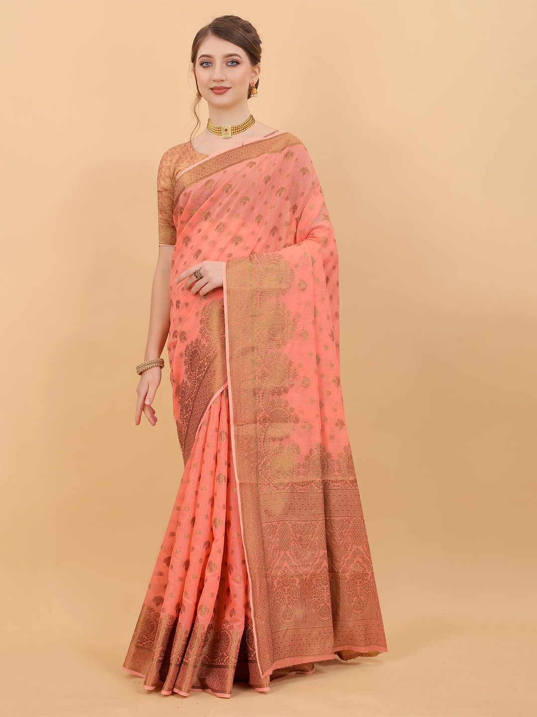 

NIKCHI HUB Woven Design Zari Art Silk Tussar Saree, Orange