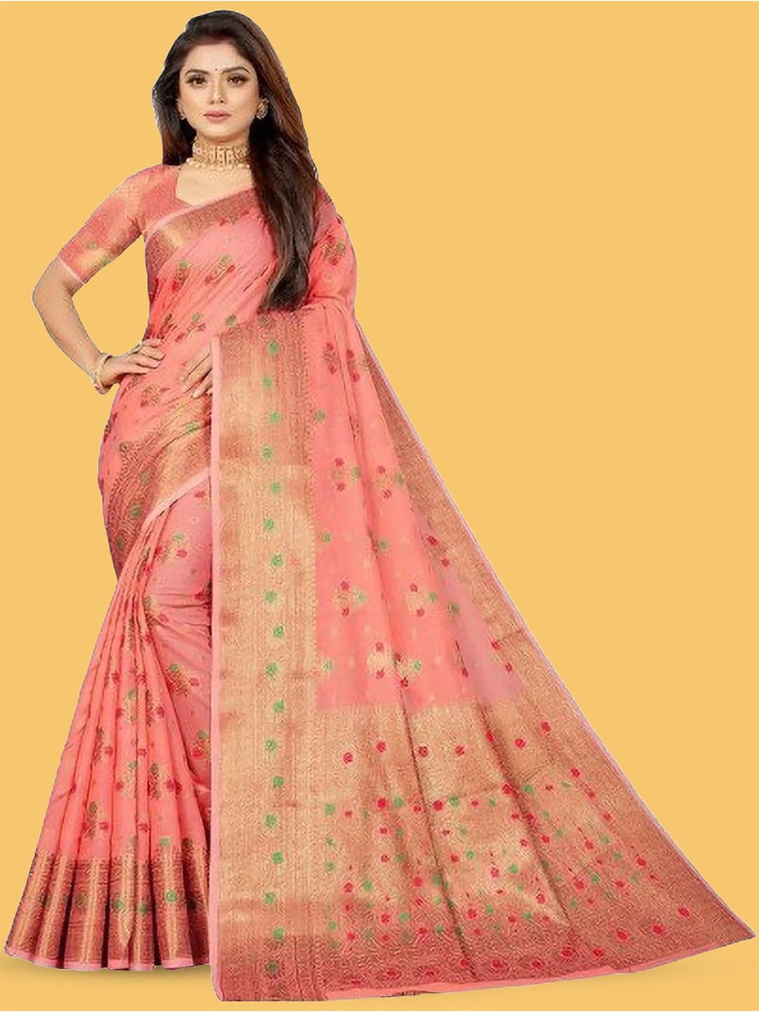 

NIKCHI HUB Woven Design Zari Art Silk Tussar Saree, Orange