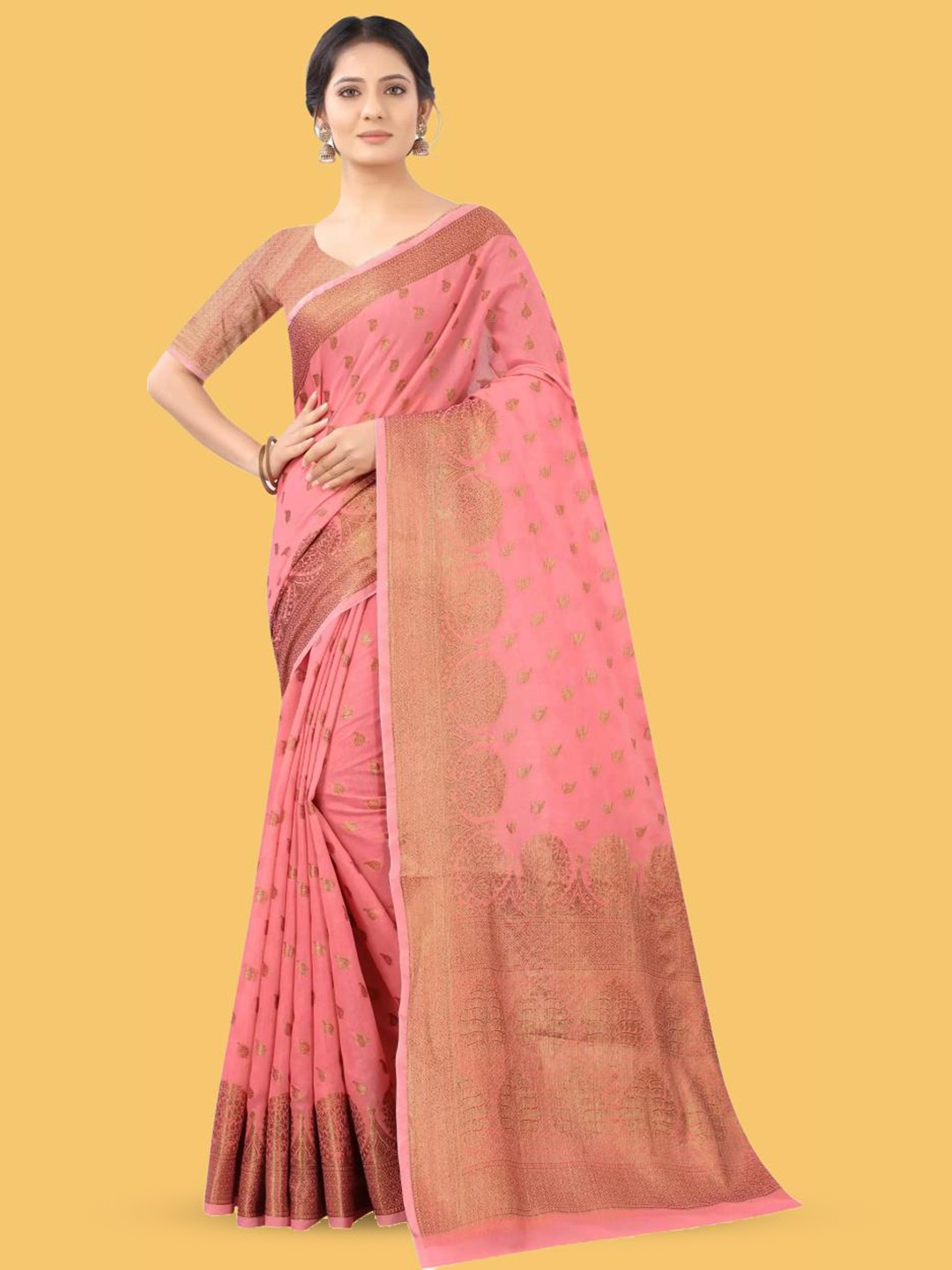 

NIKCHI HUB Woven Design Zari Art Silk Tussar Saree, Pink