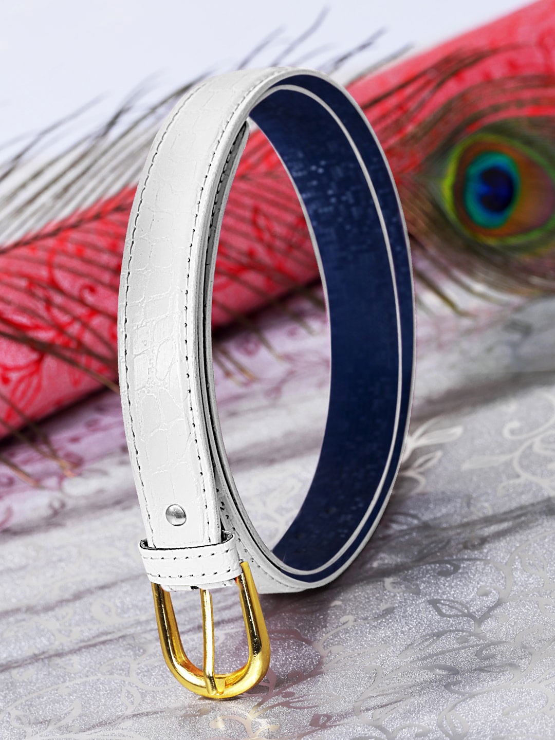 

DressBerry Women White PU Slim Belt