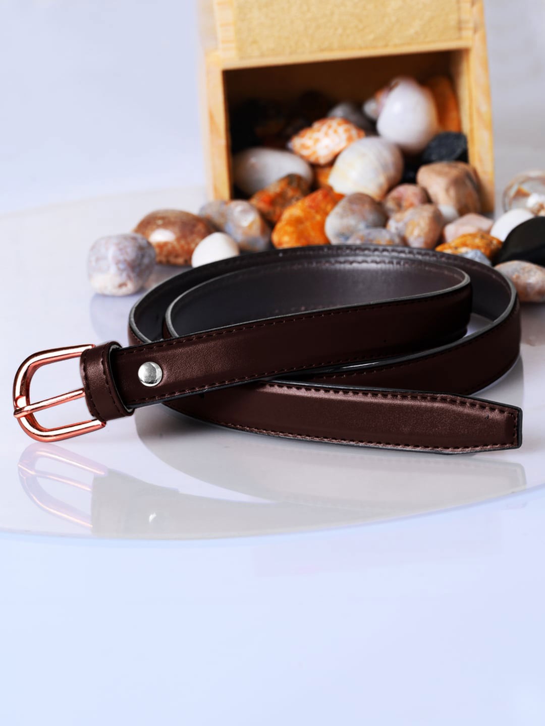 

DressBerry Women Brown PU Slim Belt