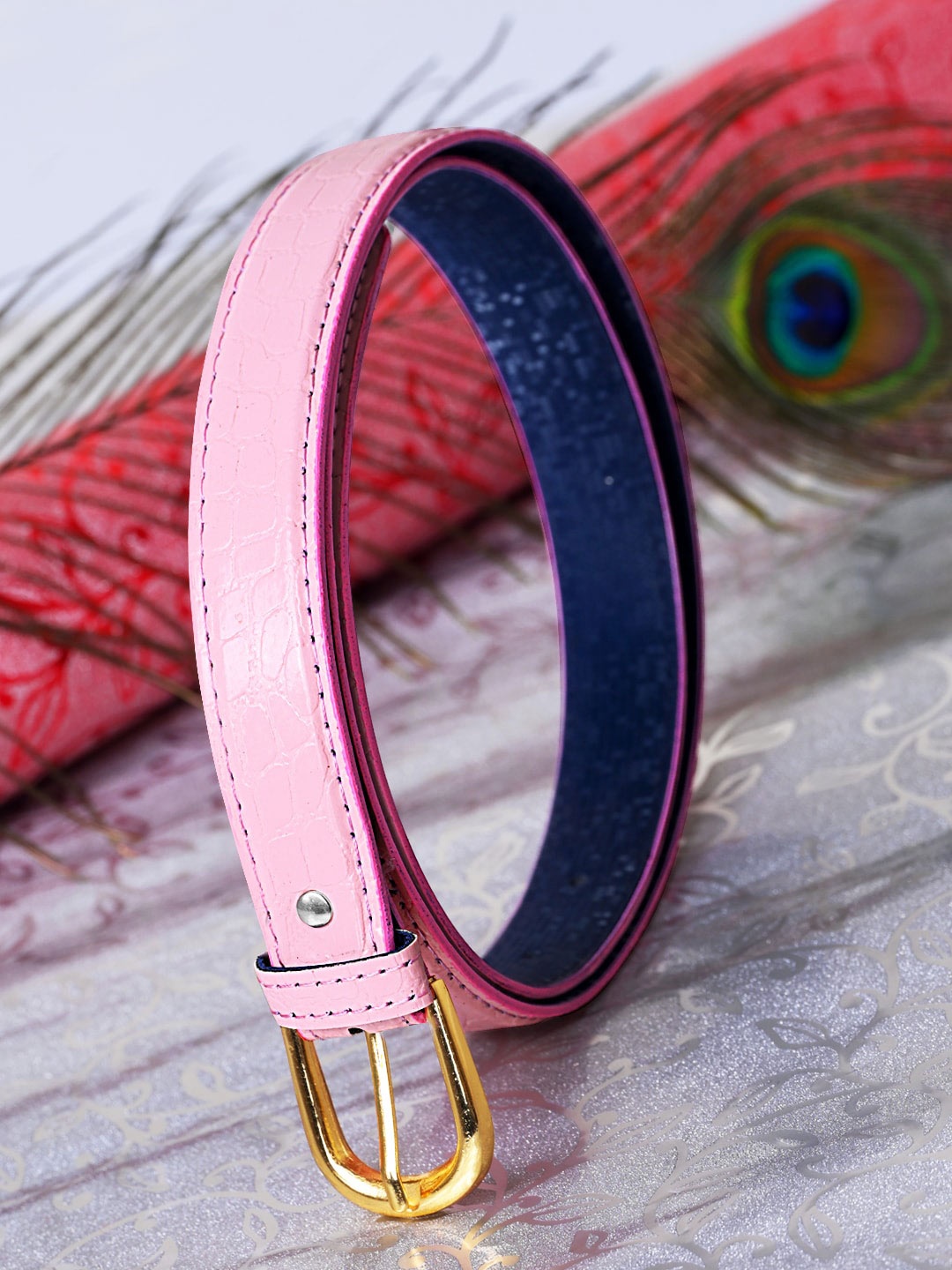 

DressBerry Women Pink Textured PU Slim Belt