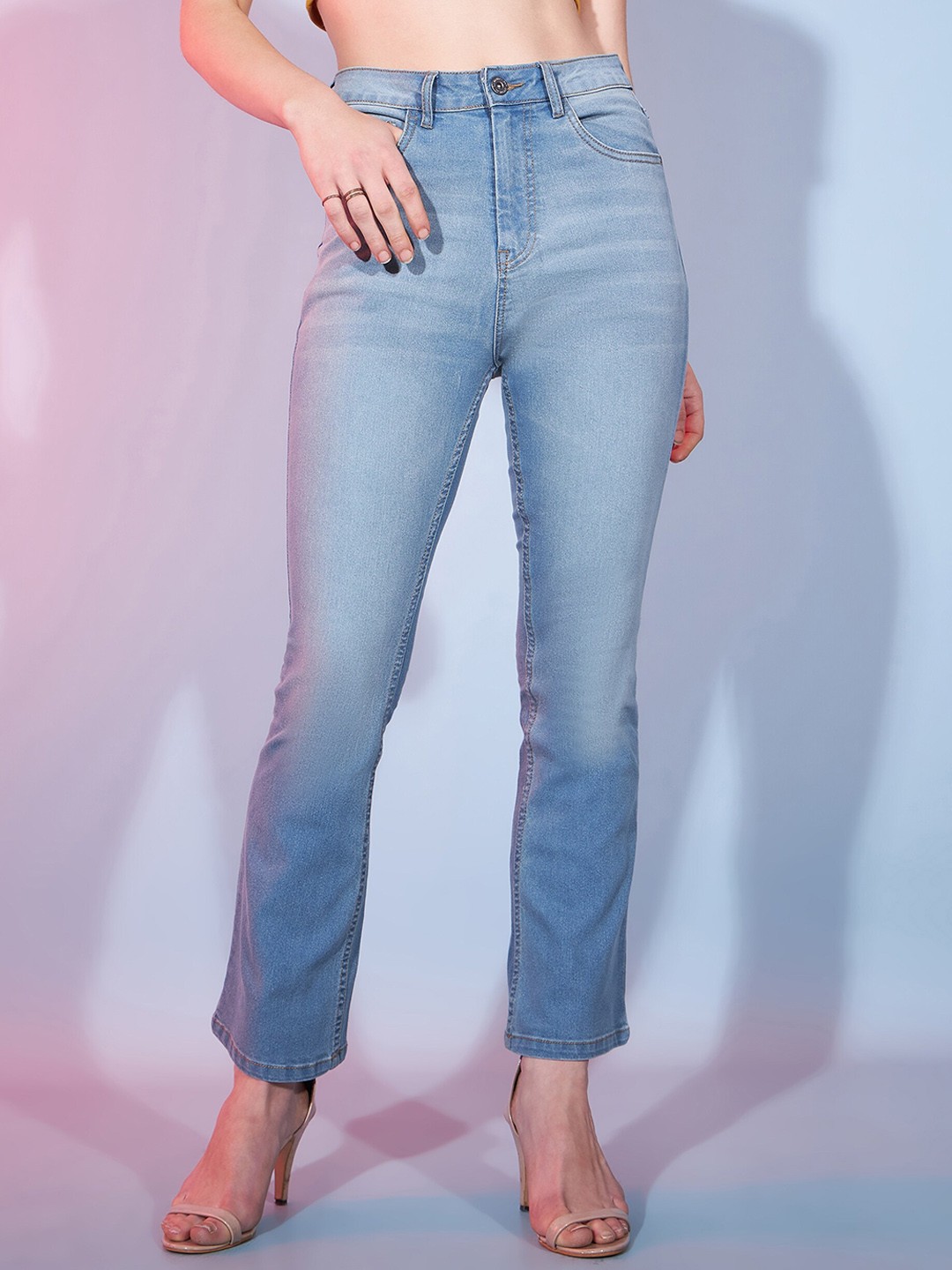 

DressBerry Women Comfort Bootcut High-Rise Heavy Fade Clean Look Stretchable Jeans, Blue