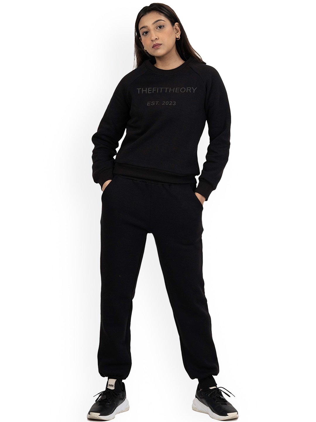 

THEFITTHEORY Long Sleeved Sweatshirt & Joggers Co-Ords, Black