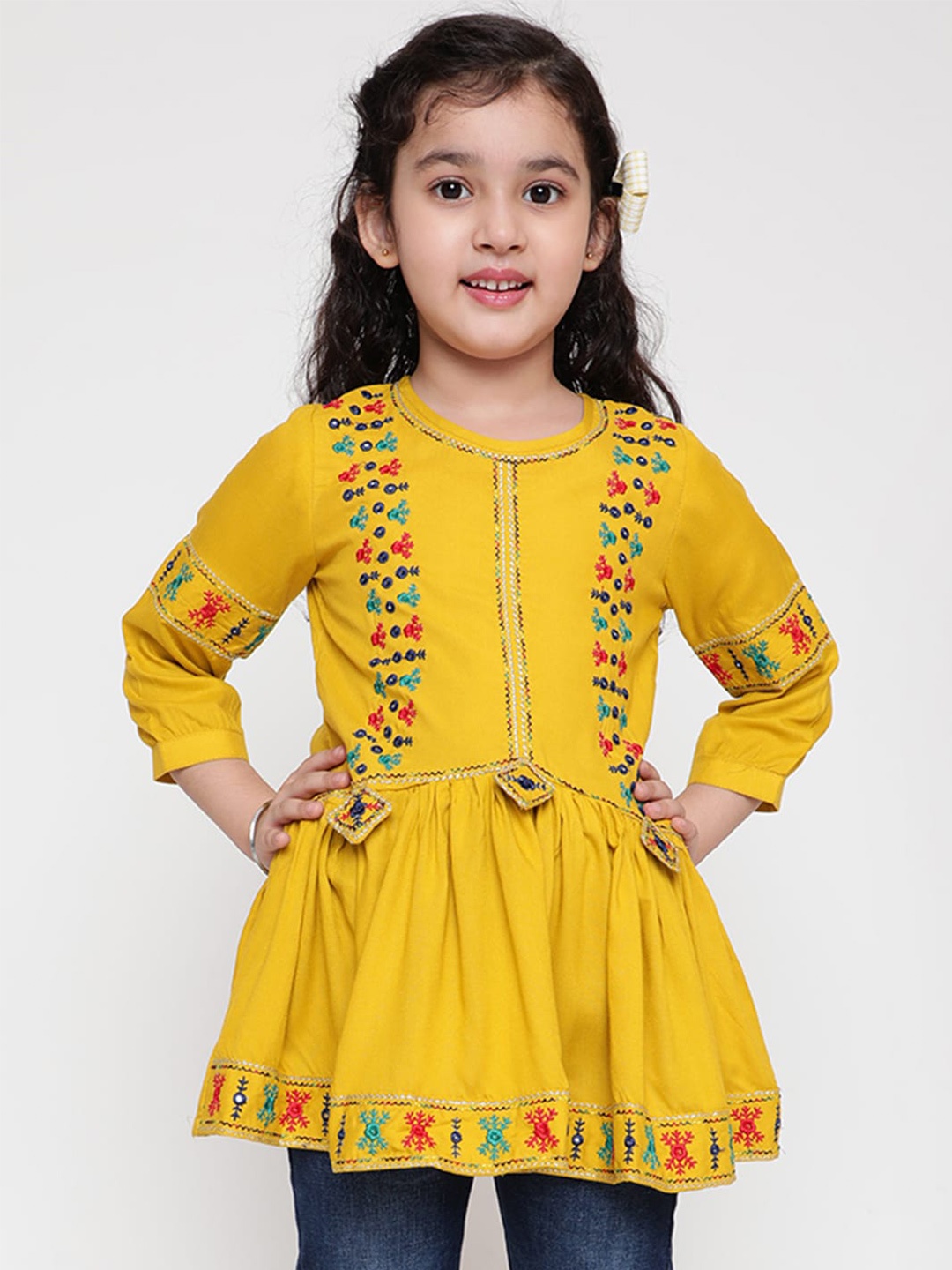 

BAESD Girls Floral Embroidered Top, Mustard