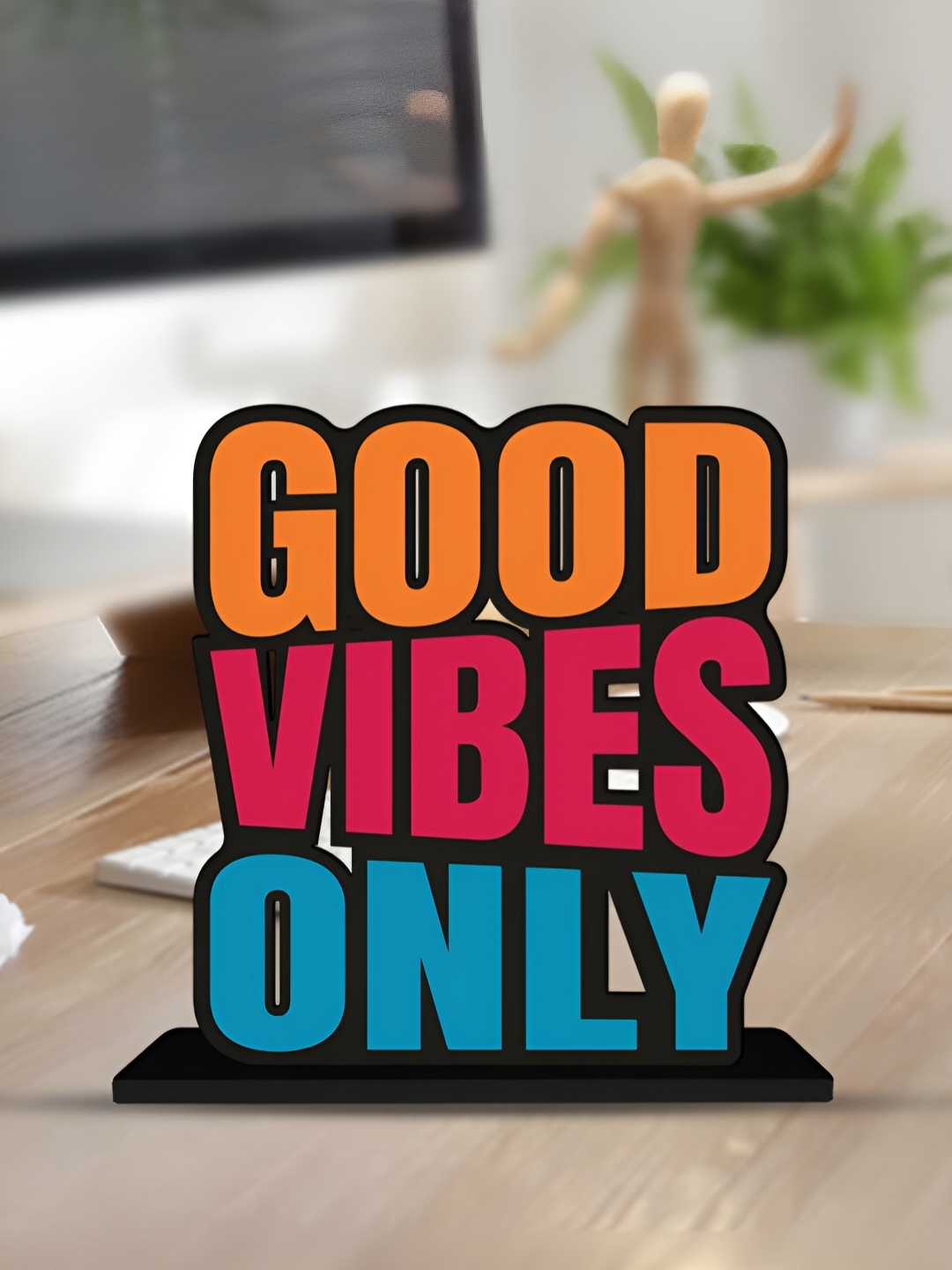 

ArtVibes Black Good Vibes Only Positive Quotes Wooden Table Decor Showpiece