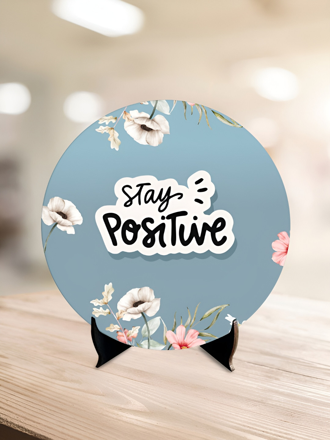 

ArtVibes Blue & White Quote Printed Wooden Table Showpiece