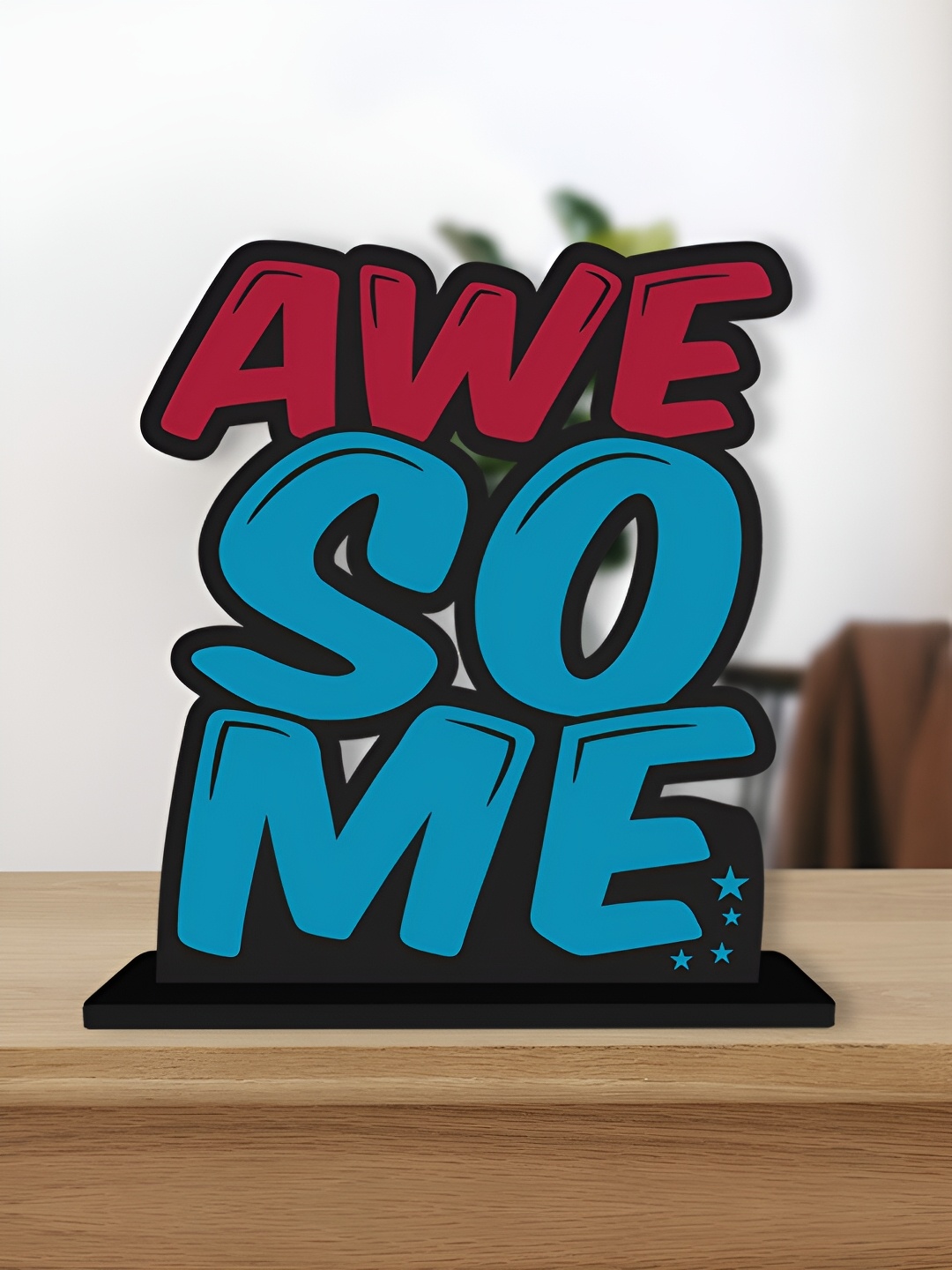 

ArtVibes Maroon & Blue Quote Printed Wooden Table Showpiece