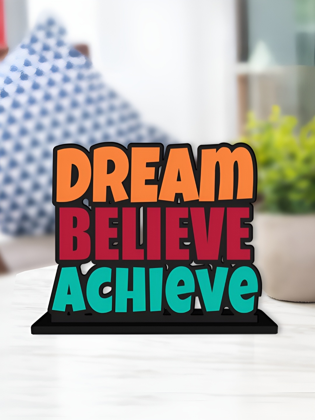 

ArtVibes Black Dream Believe Achieve Quotes Wooden Table Decor Showpiece