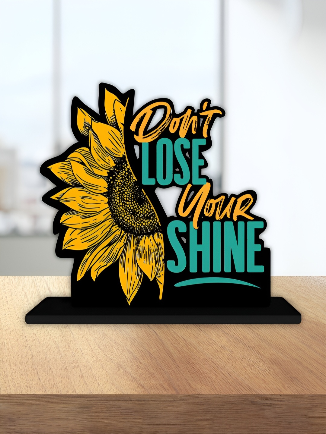 

ArtVibes Yellow & Green Quote Printed Wooden Table Showpiece