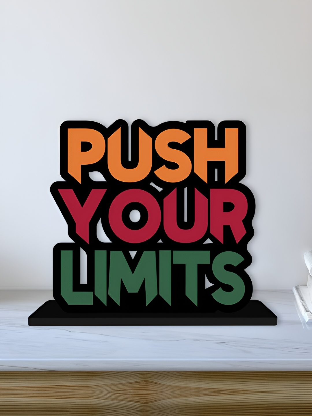 

ArtVibes Orange & Maroon Quote Printed Wooden Table Showpiece