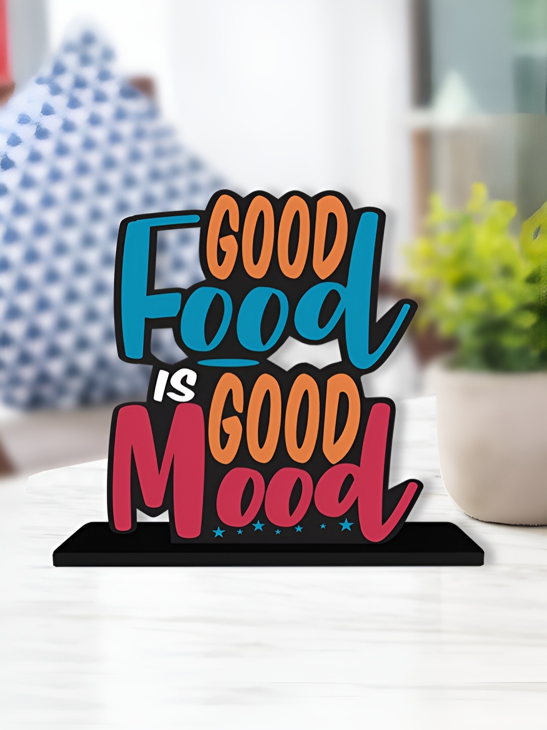 

ArtVibes Black Good Food Is Good Mood Quotes Wooden Table Decoration, Beige