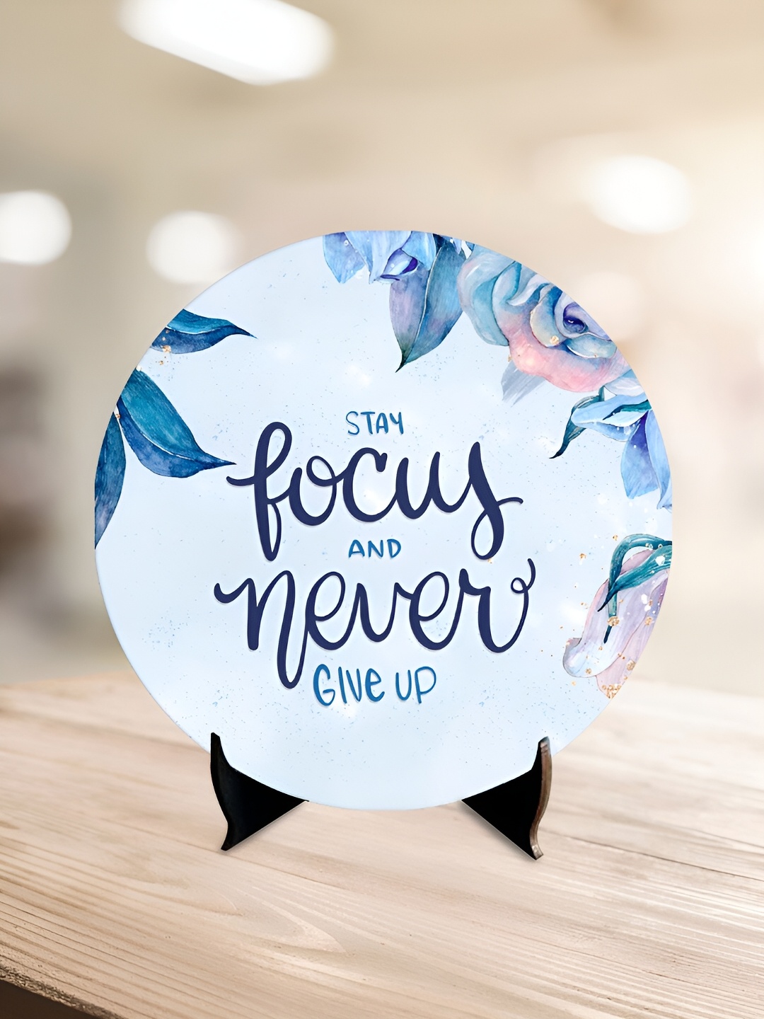 

ArtVibes White Stay Focus Never Give Up Table Decor Wooden Showpiece