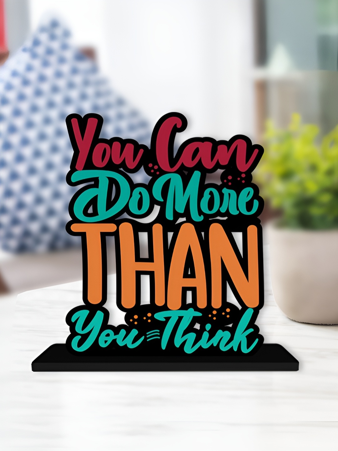 

ArtVibes Maroon & Orange Quote Printed Wooden Table Showpiece