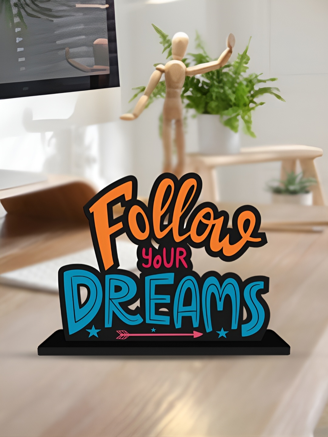 

ArtVibes Orange & Blue Quote Printed Wooden Table Showpiece