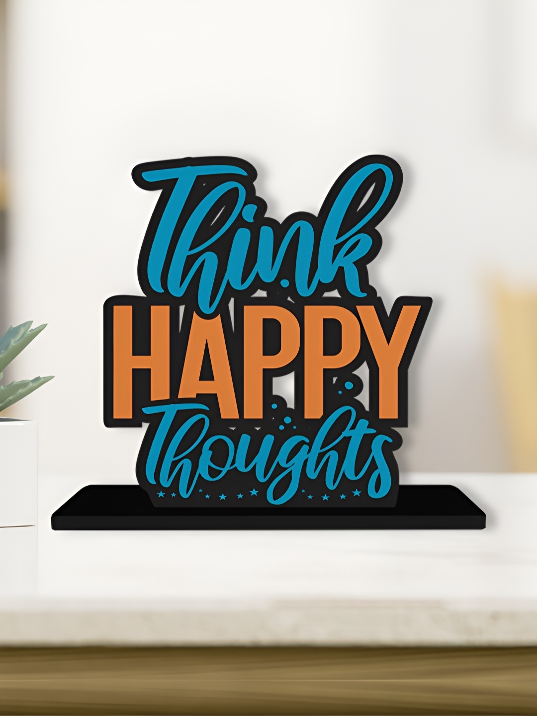 

ArtVibes Blue & Yellow Quote Printed Wooden Table Showpiece