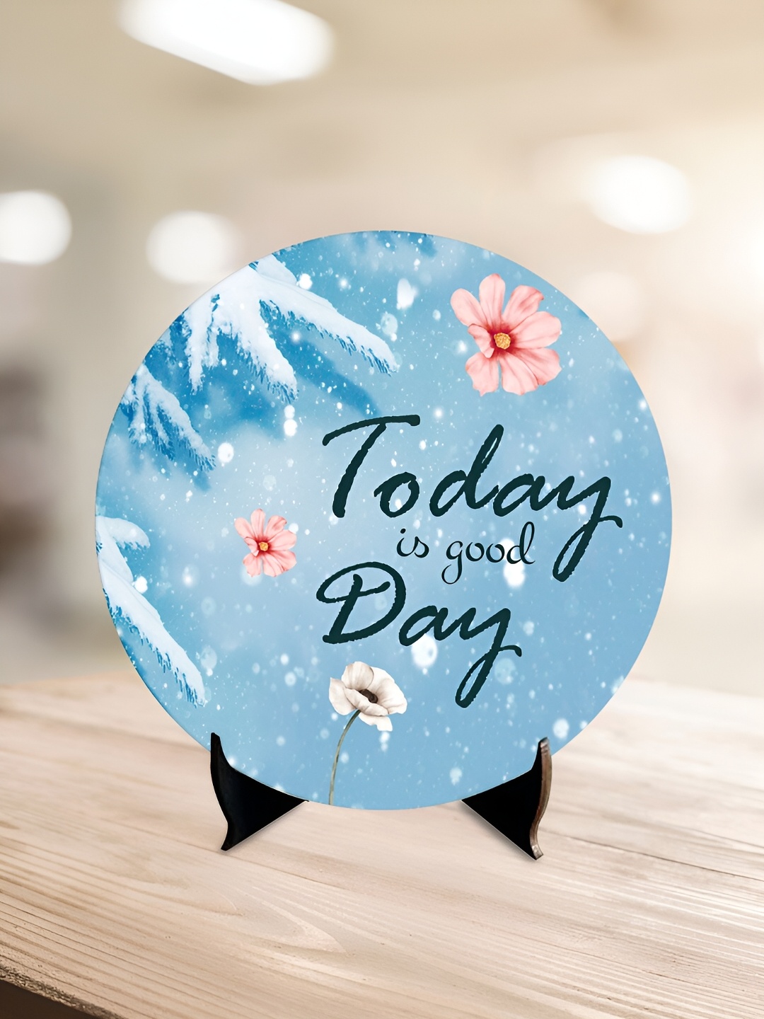 

ArtVibes Blue Today is Good Day Positive Quote Table Decor Wooden Showpiece