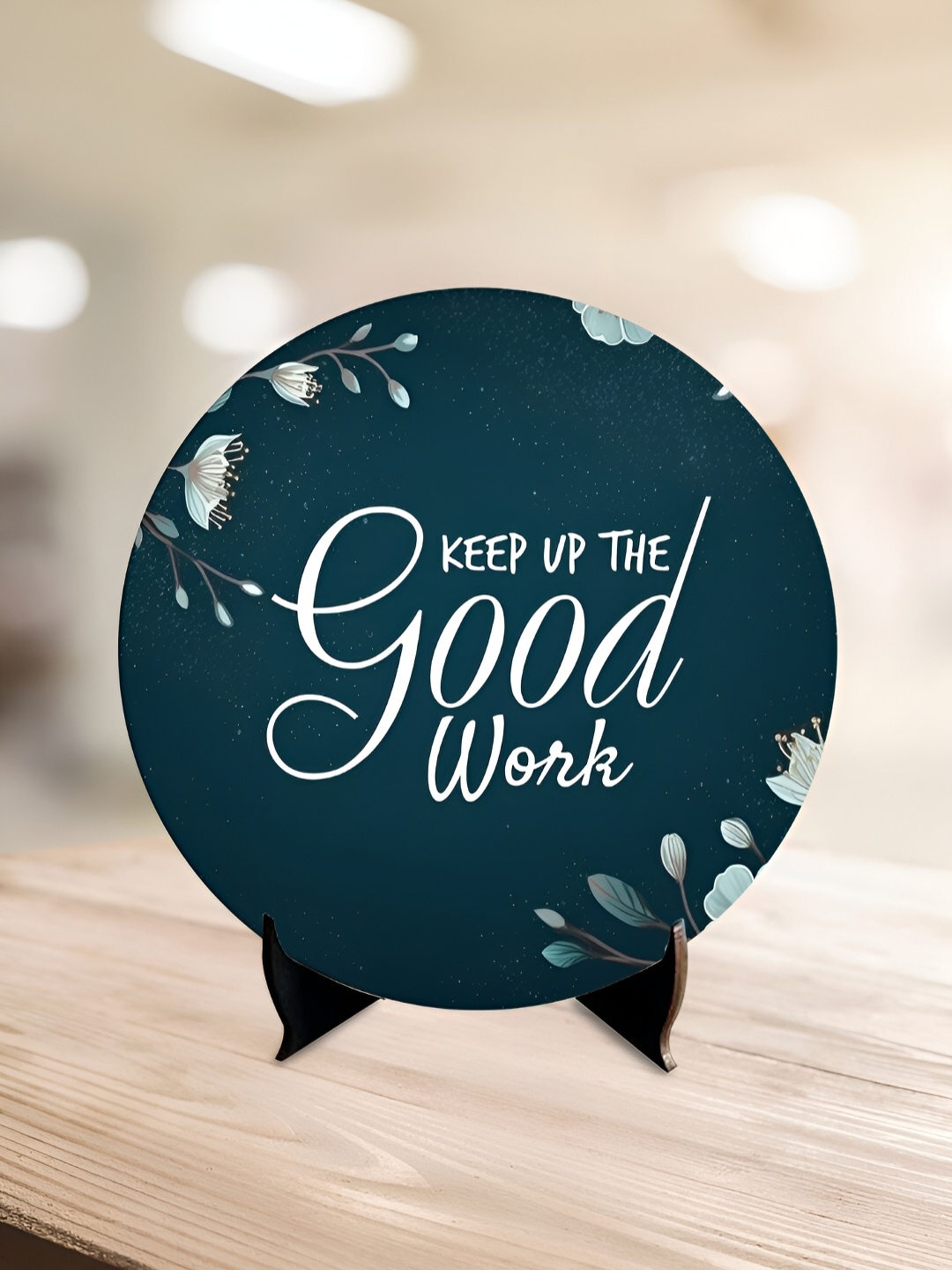 

ArtVibes Navy Blue & White Quote Printed Wooden Table Showpiece