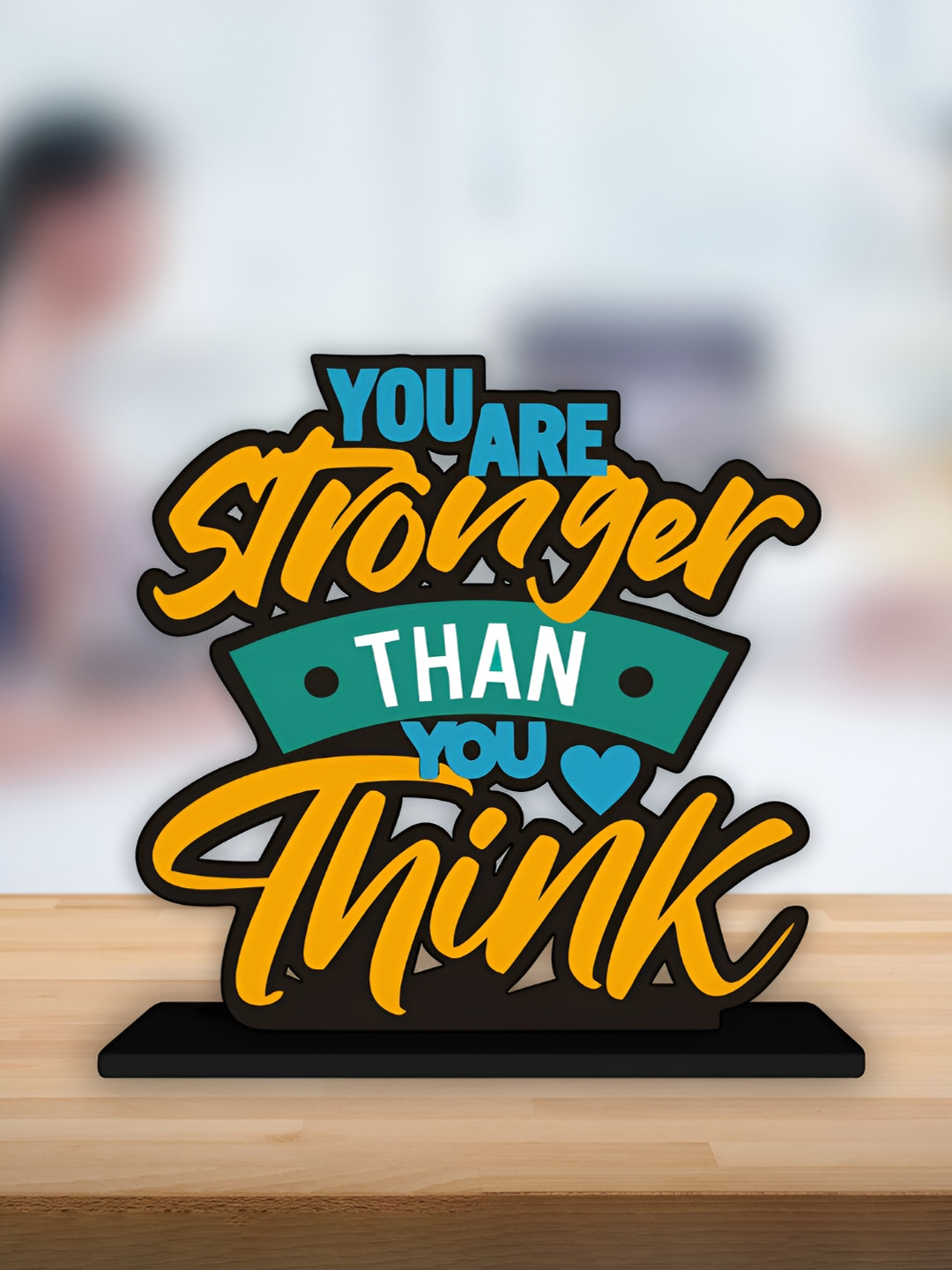

ArtVibes Blue & Yellow Quote Printed Wooden Table Showpiece