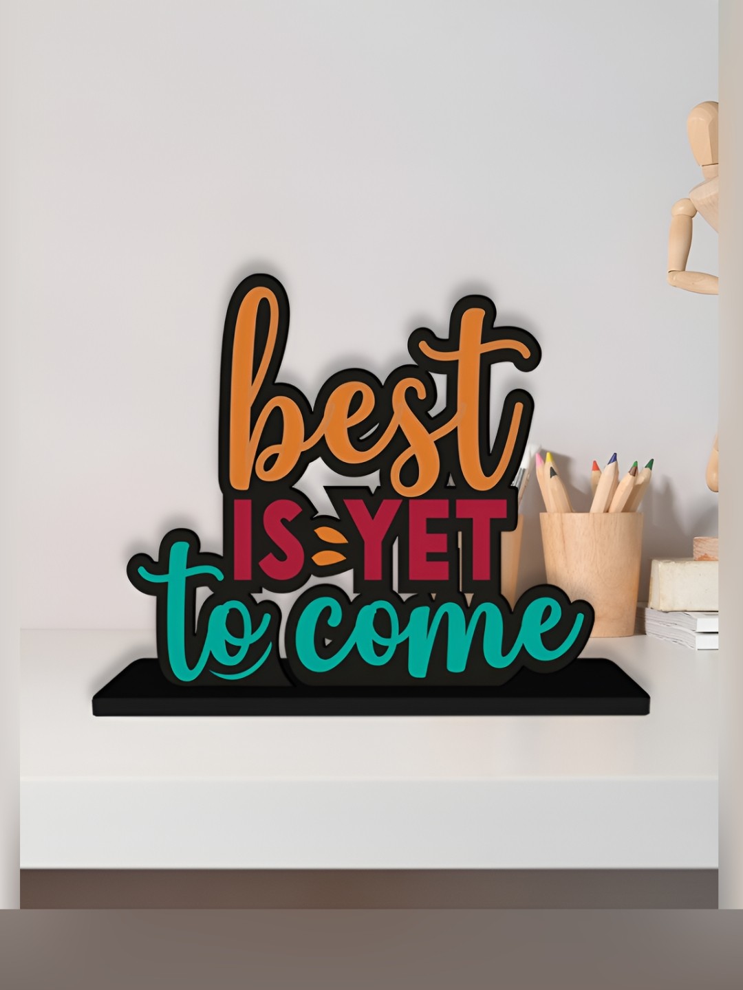 

ArtVibes Orange & Red Quote Printed Wooden Table Showpiece
