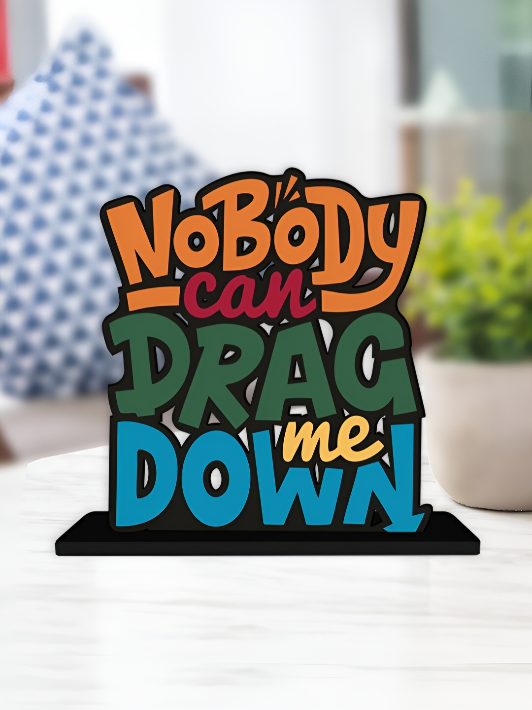 

ArtVibes Orange & Green Quote Printed Wooden Table Showpiece