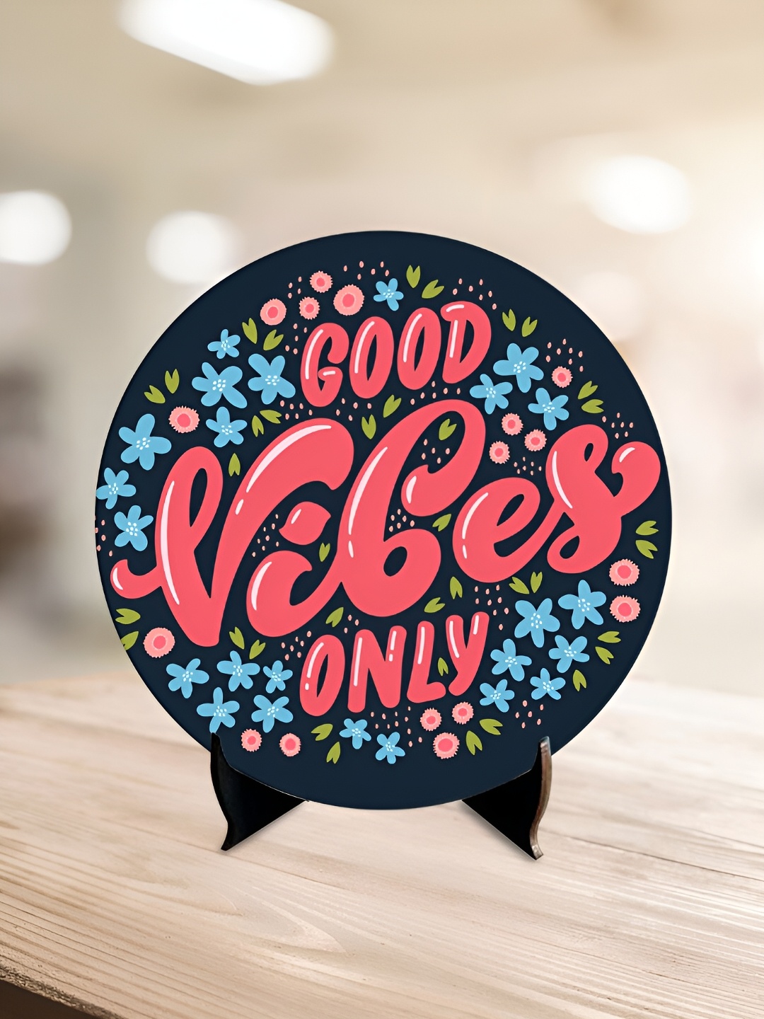 

ArtVibes Black Good Vibes Only Positive Quotes Table Decor Wooden Showpiece