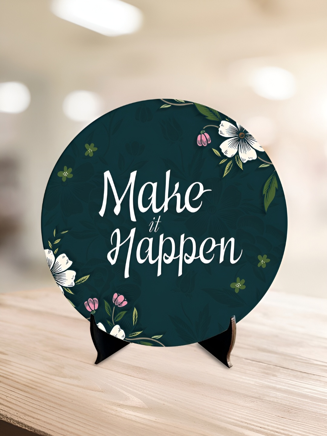 

ArtVibes Green & White Quote Printed Wooden Table Showpiece