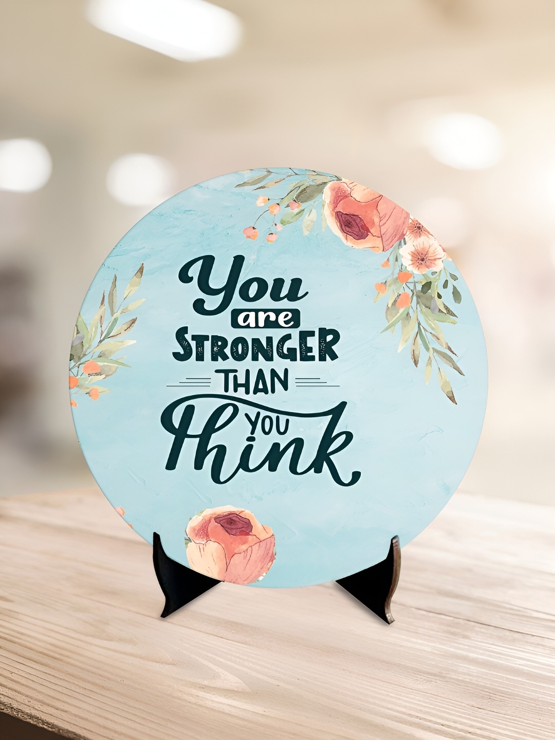 

ArtVibes Blue & Pink Quote Printed Wooden Table Showpiece