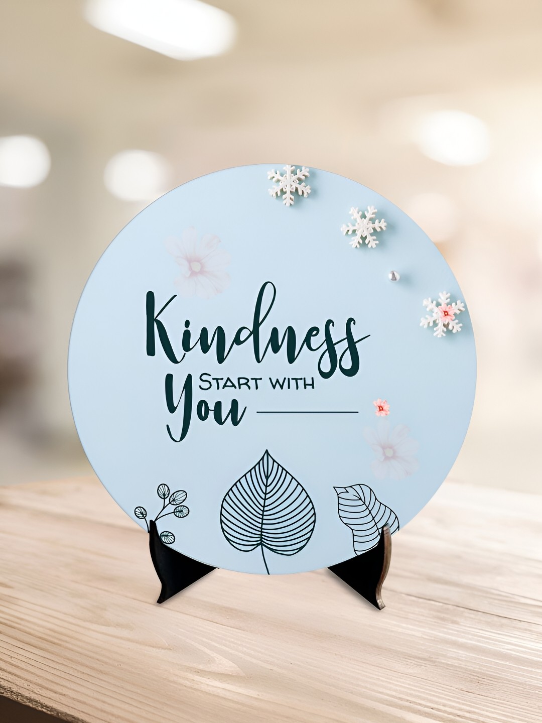 

ArtVibes Blue & White Quote Printed Wooden Table Showpiece