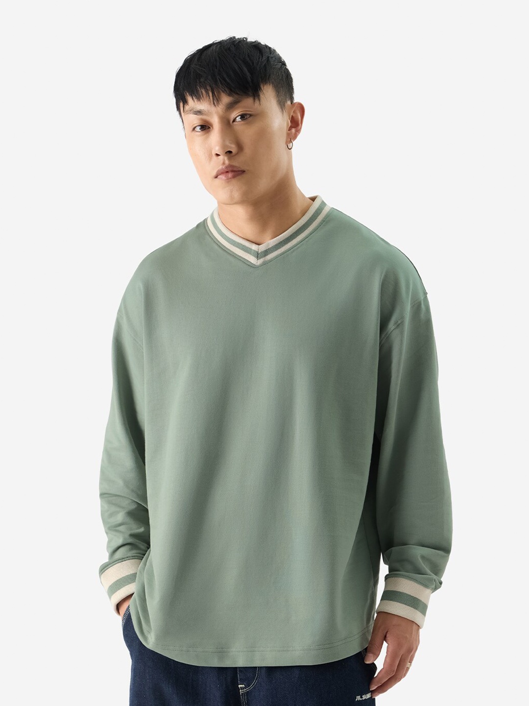

The Souled Store Green & Cream Pure Cotton Oversized T-shirt