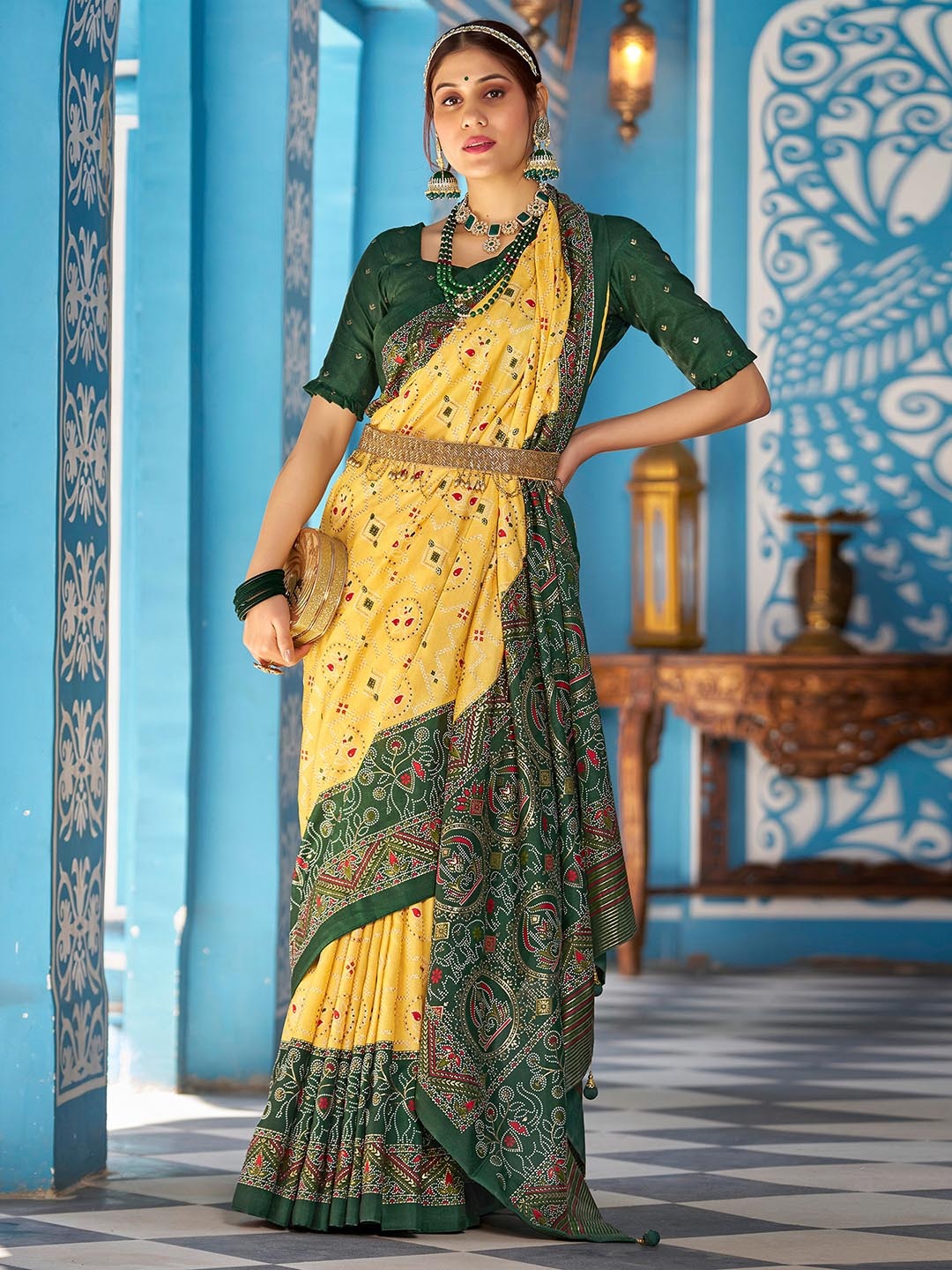 

Satrani Ethnic Motifs Zari Art Silk Sambalpuri Saree, Yellow