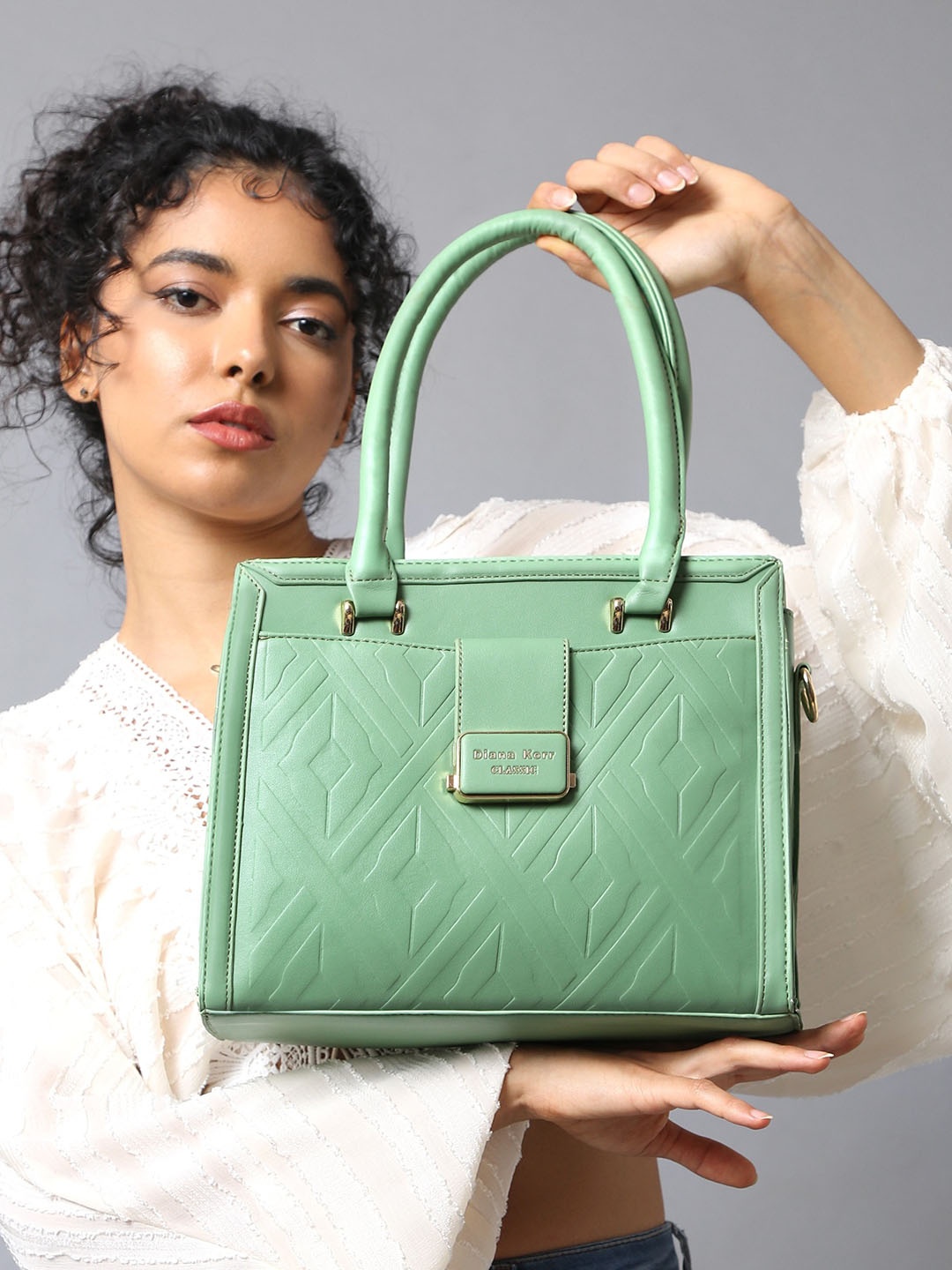

Diana Korr Textured Structured Handheld Bag with Quilted, Green