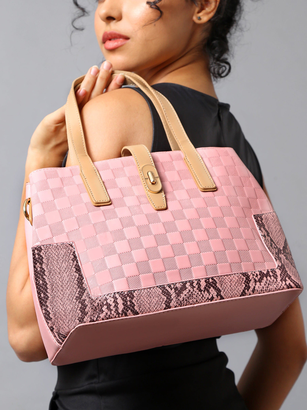 

Diana Korr Geometric Printed Structured Handheld Bag, Pink