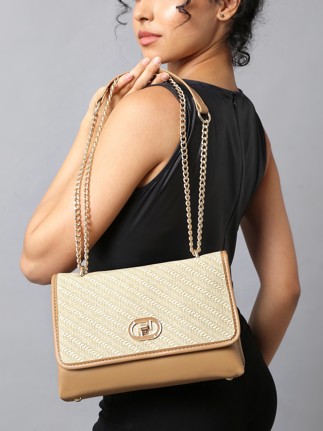 

Diana Korr Colourblocked Structured Shoulder Bag, Beige