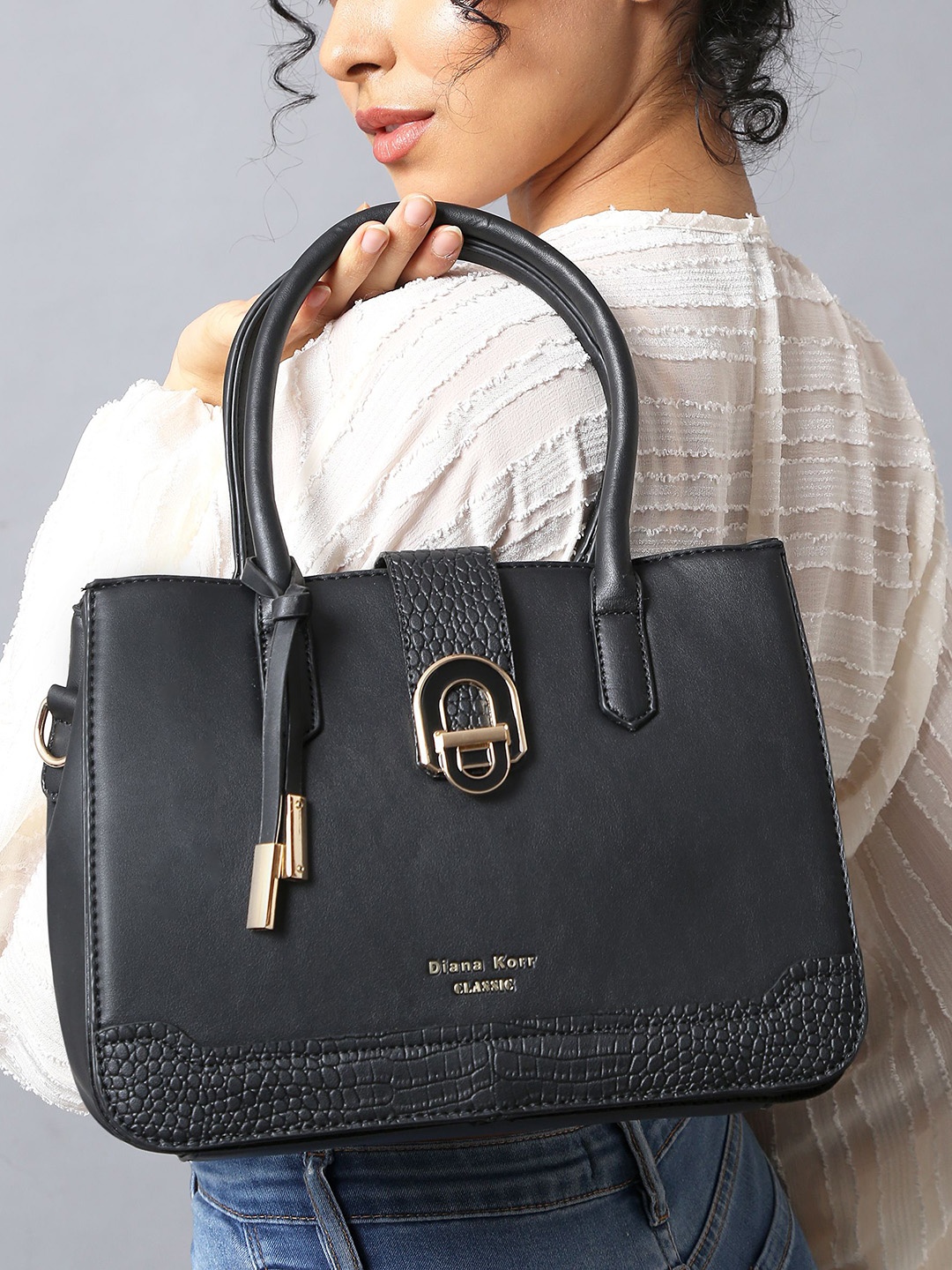

Diana Korr Textured Structured Handheld Bag, Black