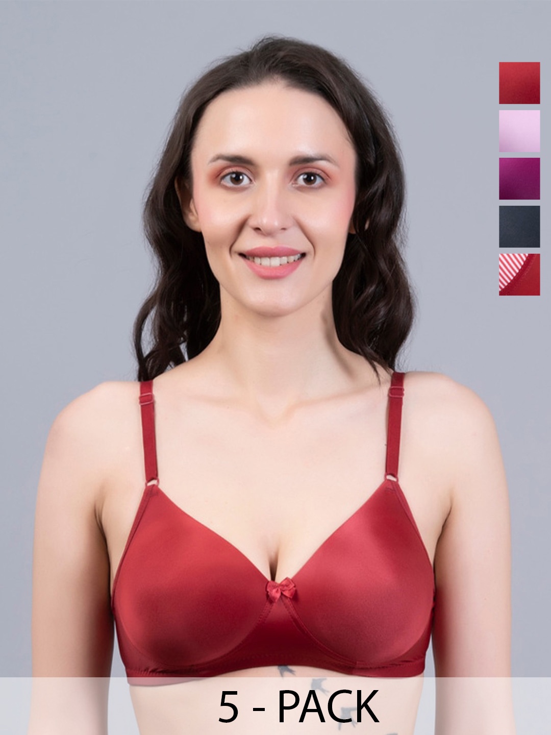 

Herryqeal Pack Of 5 Medium Coverage Lightly Padded T-shirt Bra With All Day Comfort, Black
