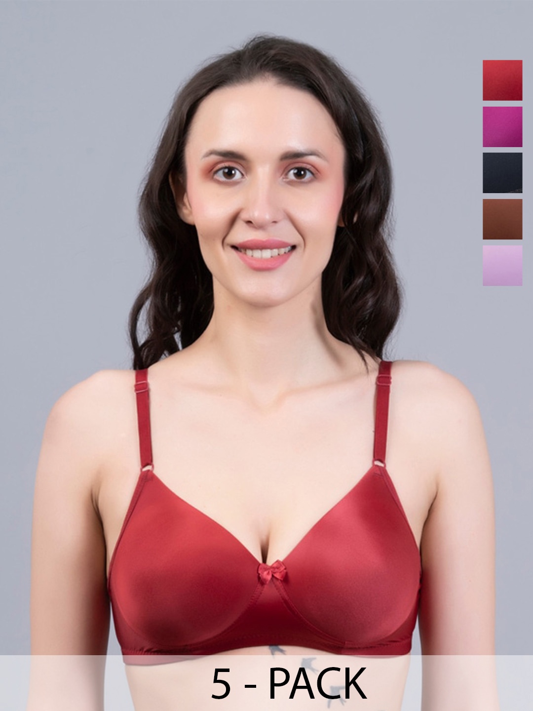 

Herryqeal Pack Of 5 Medium Coverage Underwired Lightly Padded Bra With All Day Comfort, Black