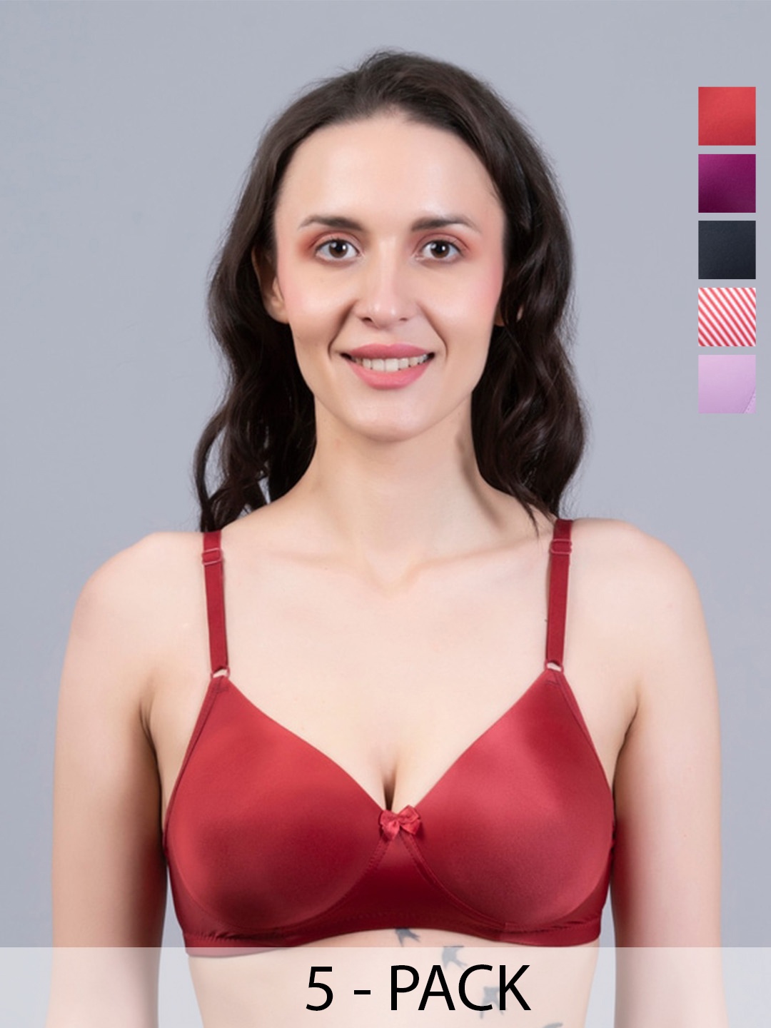 

Herryqeal Pack Of 5 Medium Coverage Underwired Lightly Padded Bra With All Day Comfort, Black