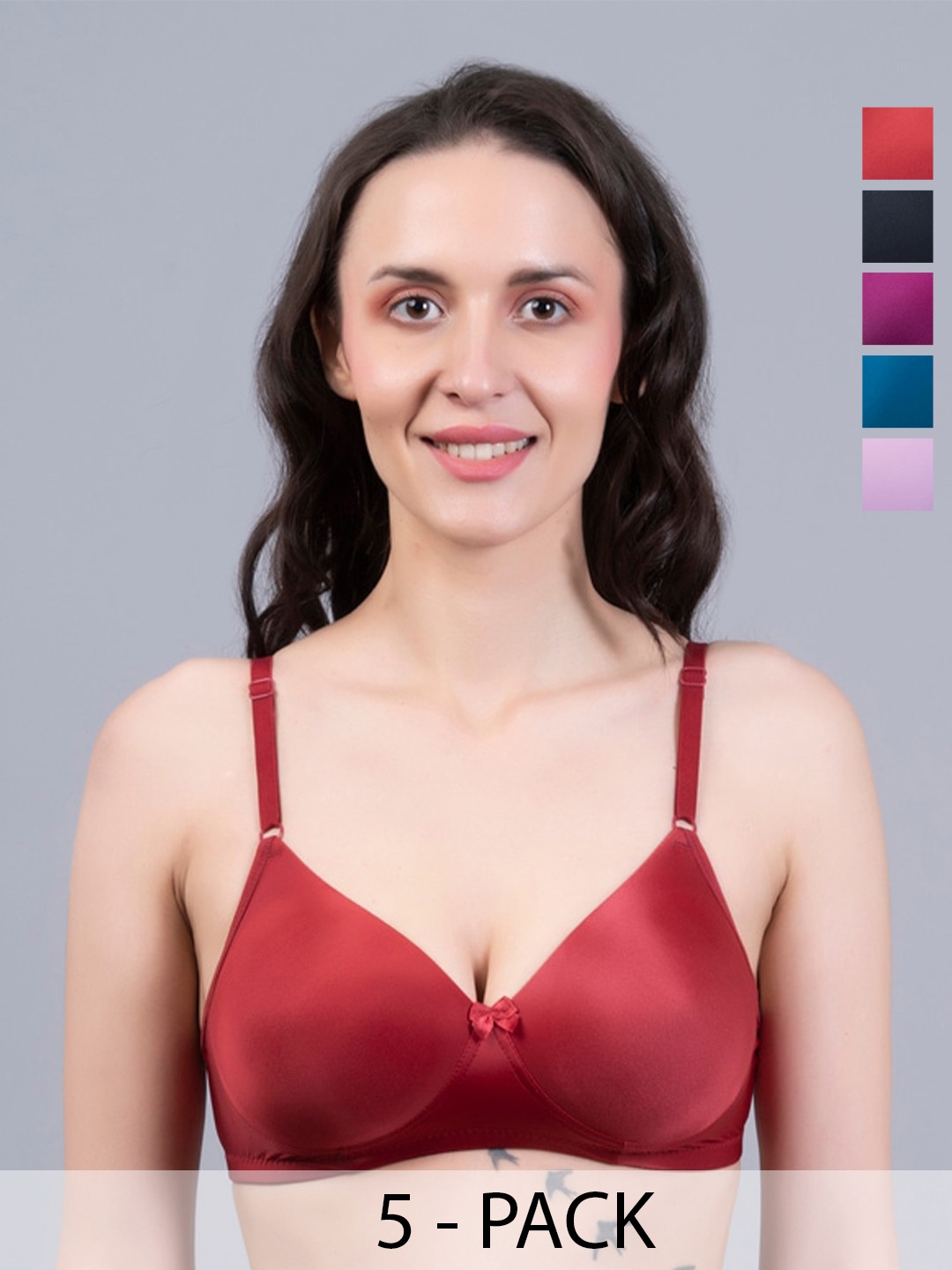 

Herryqeal Pack Of 5 Everyday Bra Medium Coverage Underwired Lightly Padded All Day Comfort, Black