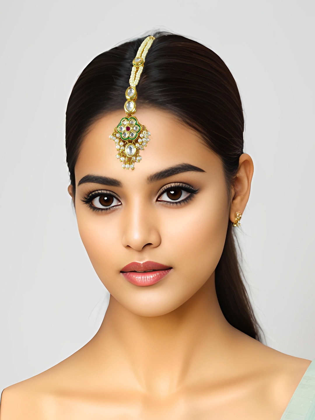 

aadita Gold-Plated Stone-Studded & Beaded Maang Tikka