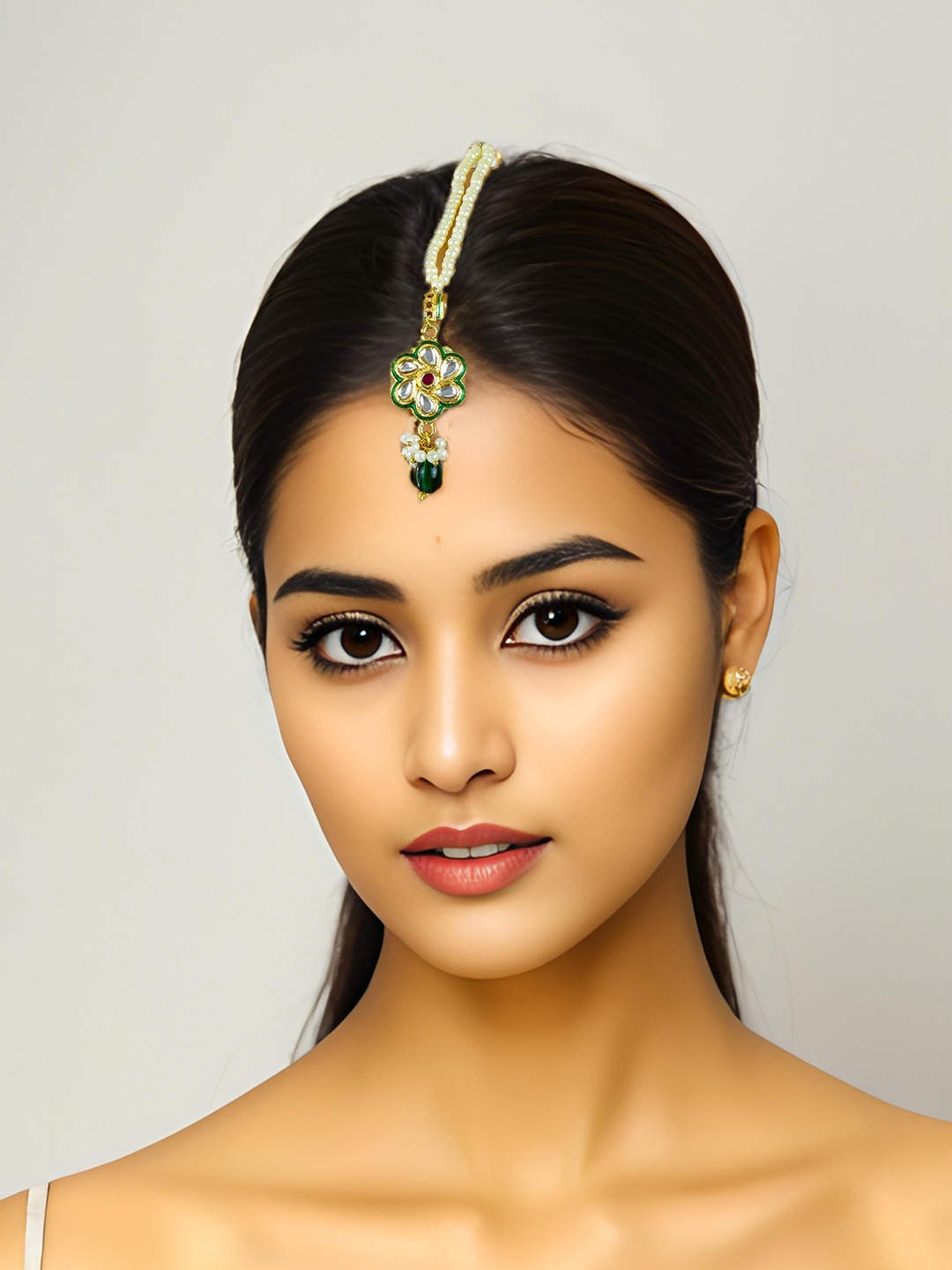 

aadita Stone-Studded & Beaded Maangtikka, Yellow