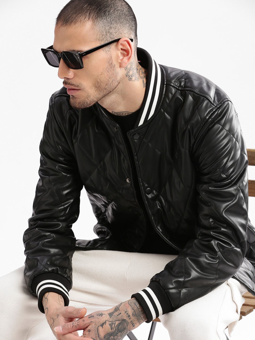 

SHOWOFF Stand Collar Windcheater Quilted Jacket, Black