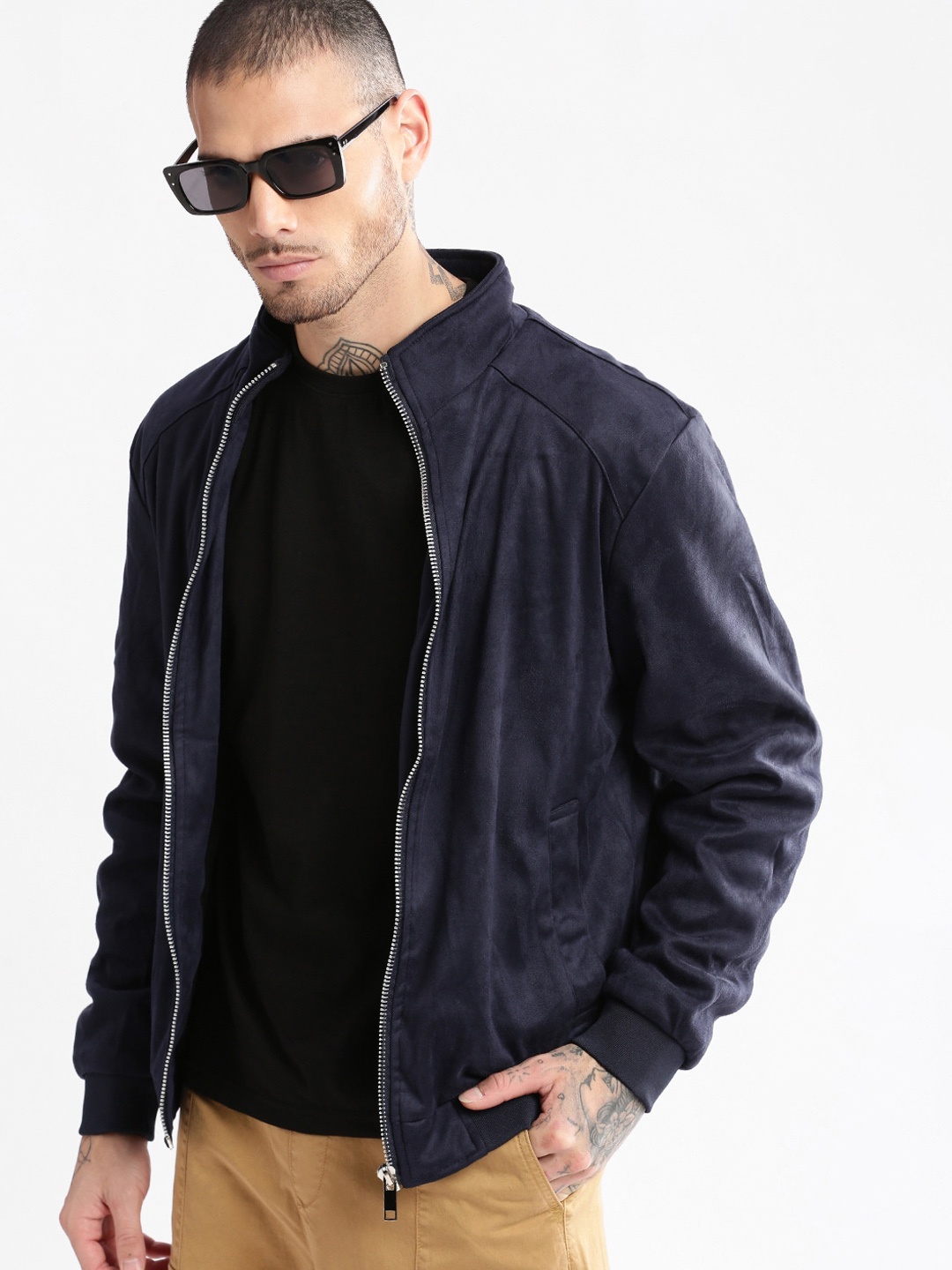 

SHOWOFF Suede Windcheater Bomber Jacket, Navy blue