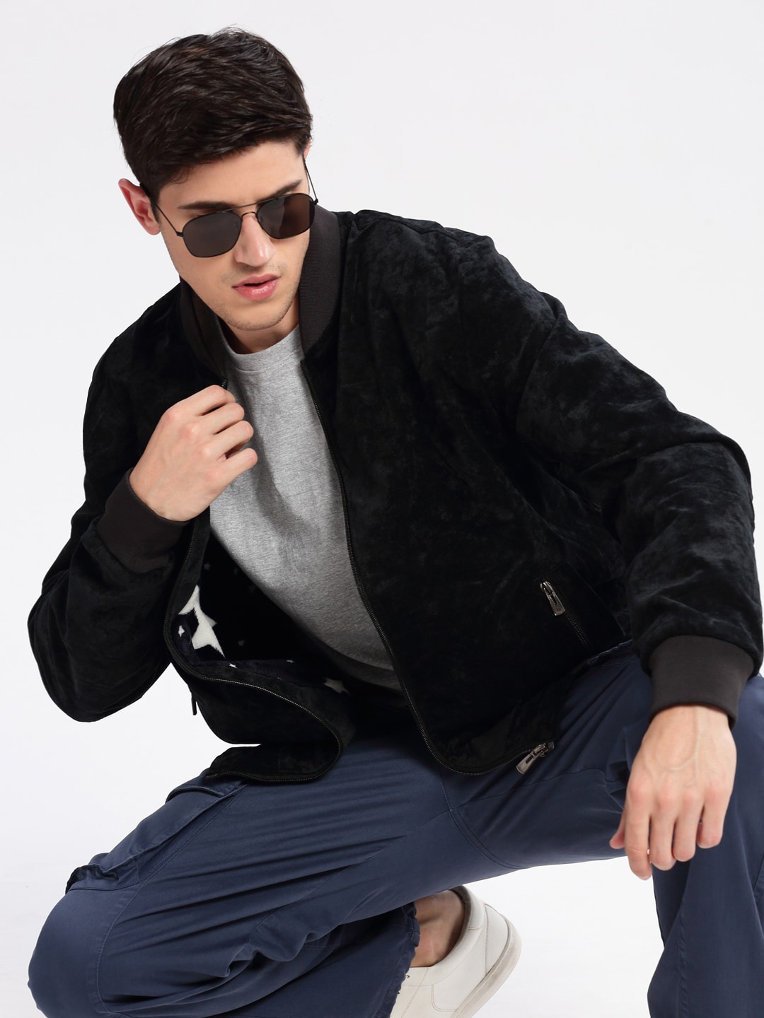 

SHOWOFF Windcheater Fleece Bomber Jacket, Navy blue