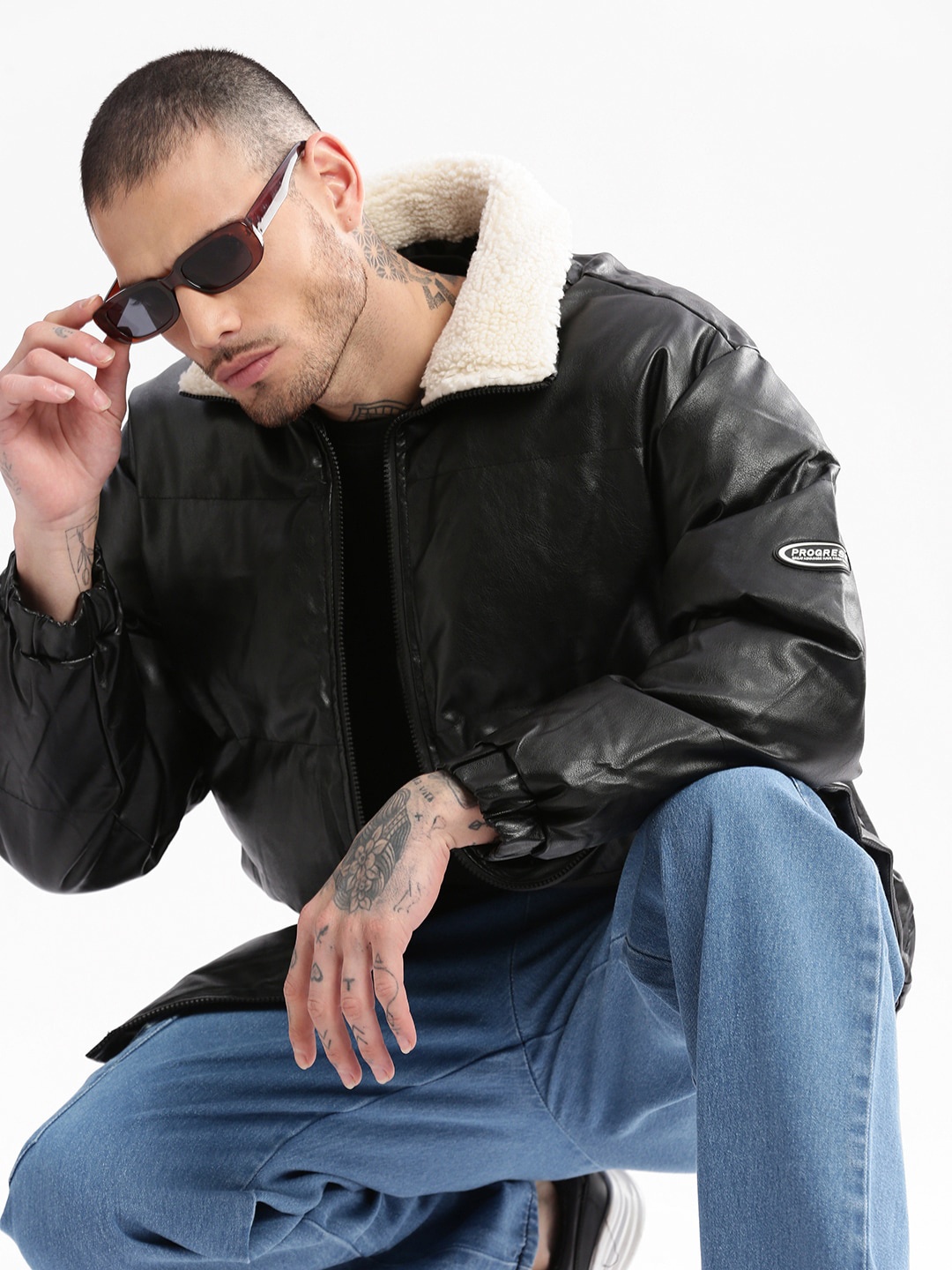 

SHOWOFF Oversized Faux Fur Trim Windcheater Puffer Jacket, Black