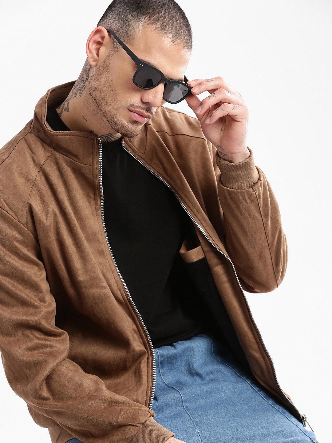 

SHOWOFF Suede Windcheater Bomber Jacket, Brown