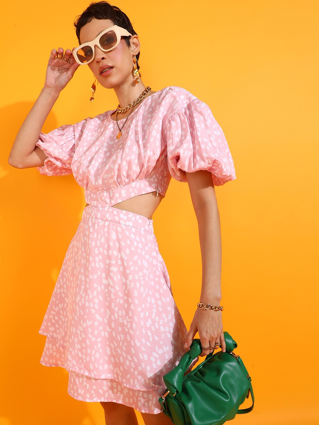 

PRETTY LOVING THING Floral Print Round Neck Flutter Sleeve Fit & Flare Dress, Pink
