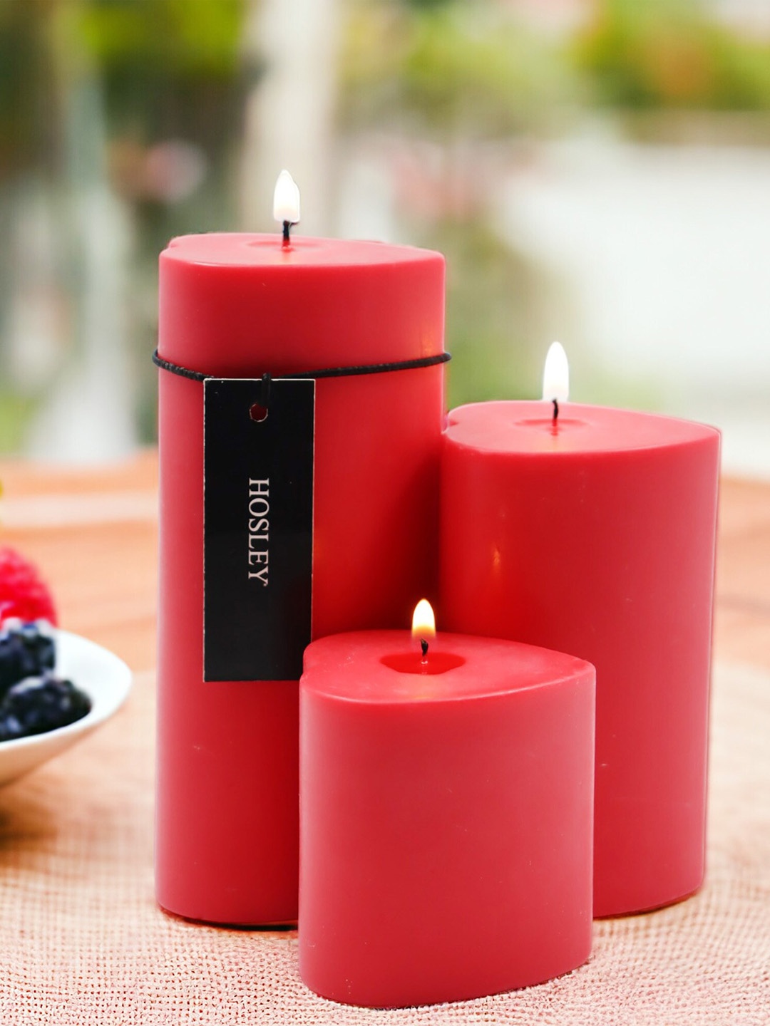 

HOSLEY 3 Pieces Red Apple Cinamon Fragrance Heart Shape Pillar Candle